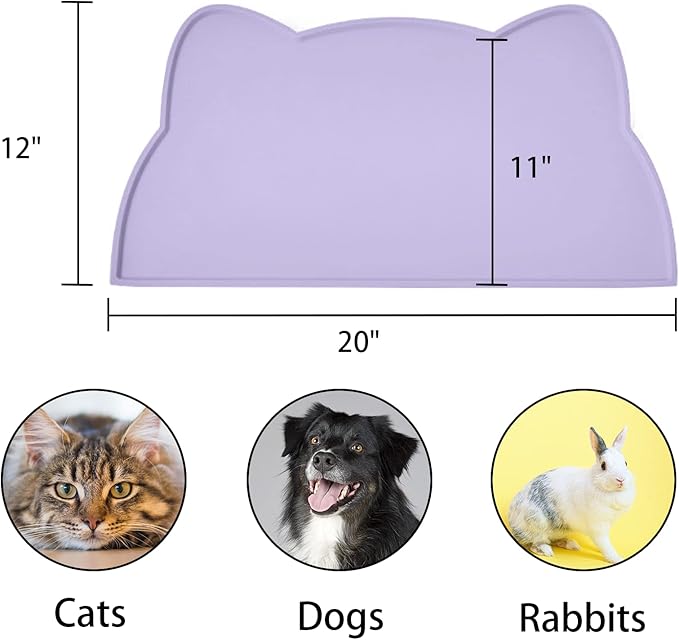 Cat Food Mat, Silicone Pet Feeding Mat for Floor Non-Slip Waterproof Dog Water Bowl Tray Cushion (20" x 12", Periwinkle Blue)