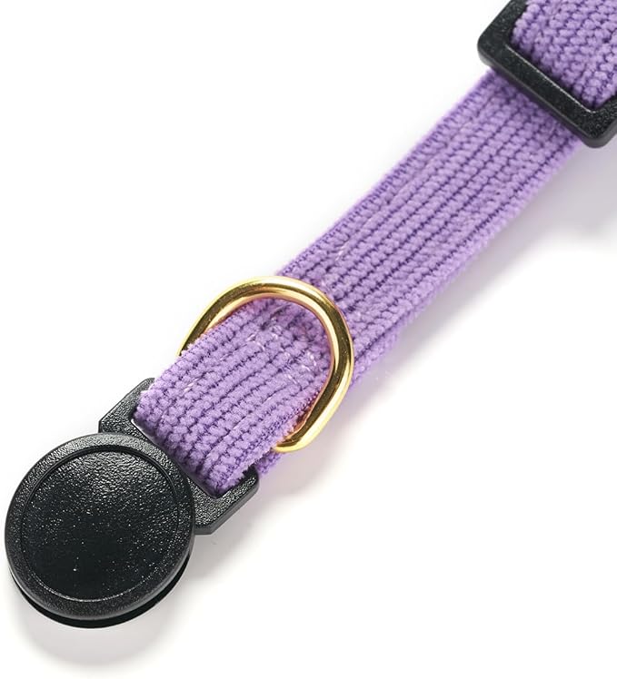 Soft Corduroy Cat Collar with Bell and Bowtie, Safety Breakaway Clasp, Adjustable for Kitten and Cats Purple Color.