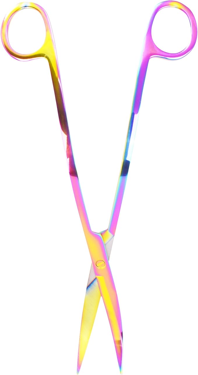 Mandala Crafts Rainbow Stainless Steel Curved Aquarium Scissors for Trimming Aquatic Plants – Wave Aquascape Scissors for Fish Tanks, Hospital Tanks, Goldfish Bowls, Aquariums, and Terrariums