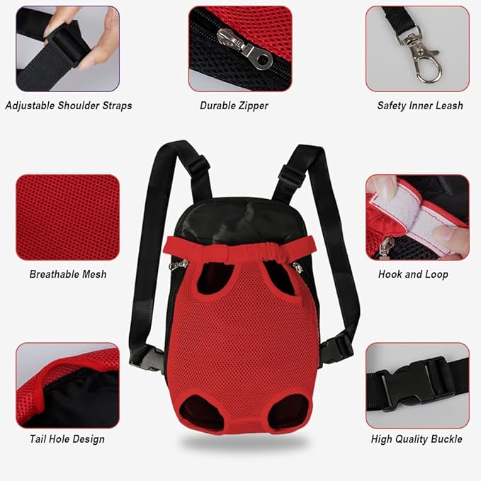 FEimaX Dog Carrier Backpack Pet Legs Out Front Cat Travel Bag, Adjustable Puppy Backpacks Carriers Hands-Free for Small Medium Dogs Cats Hiking Traveling Camping Daily Walking