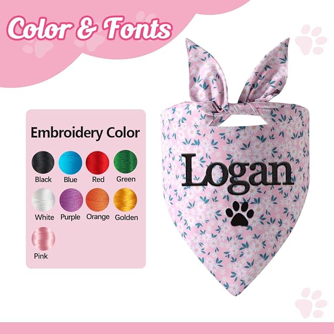 Personalized Dog Bandana Embroidered Name Custom Neckwear Dog Scarf Triangle Bibs Pet Accessories for Small Medium Large Dogs Cats Pets Birthday Gift