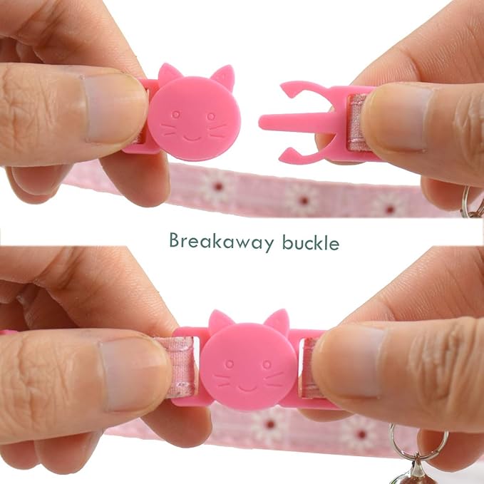 Breakaway Cat Collars with Bell, Set of 3, Durable & Safe Cute Kitten Collars Safety Adjustable Kitty Collar for Cat Puppy 7.5-11in (Gray,Pink,Blue)
