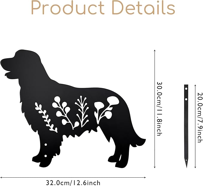 Dog Garden Stake - Unique Gift for Dog Lovers, Black Metal Outdoor Decor, Durable Yard Art Statue (Golden Retriever)