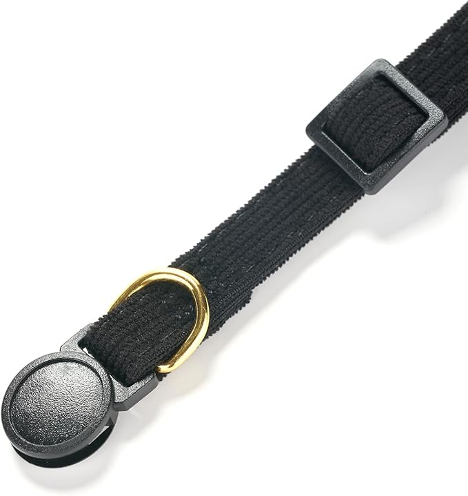 Soft Corduroy Cat Collar, Plaid Pattern, with Bell and Bowtie, Quick Release,Safety Breakaway Clasp, Adjustable for Kitten and Cats.(Black+Brown)