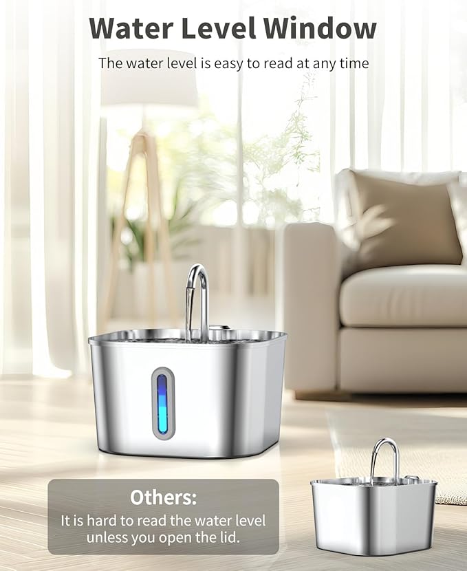 Cat Water Fountain Stainless Steel, 74oz/2.2L Automatic Cat Drinking Fountain with 4 Filters & 4 Sponges, Pet Water Dispenser with Quiet Pump, Suitable for Cats, Dogs and Multi-pet households