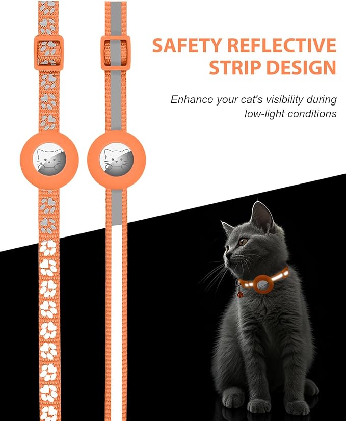 Joytale AirTag Cat Collar 2 Pack with Breakaway Safety Buckle, Reflective Cats Collar with AirTag Holder, Adjustable 7.5-12.5 Inch, Anti-Fraying Lightweight for Girl Boy Kitten, Orange