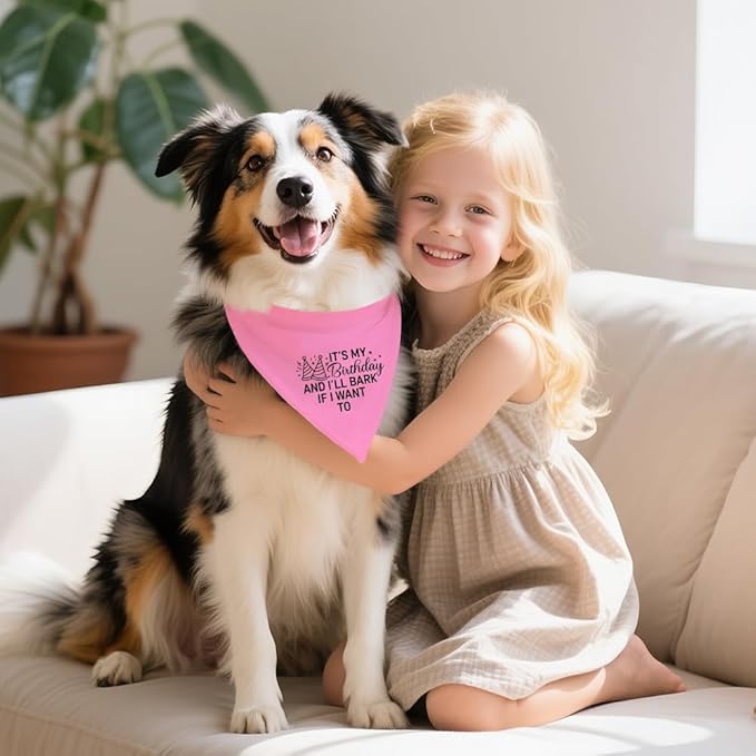 It's My Birthday and I'll Bark if I Want to Funny Dog Bandana, Happy Birthday Party Dog Bandana for Girls Puppies, Pink Party Girl Pet Scarf Accessories, Birthday Gifts for Dogs Lovers Mom Dad