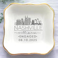 Custom City Skyline Engaged Ring Dish, Engagement Ring Holder, Custom Wedding Jewelry Dish, Jewelry Tray Gifts for Newly Engaged Couple, Trinket Dish Gift for Her Bride Wife