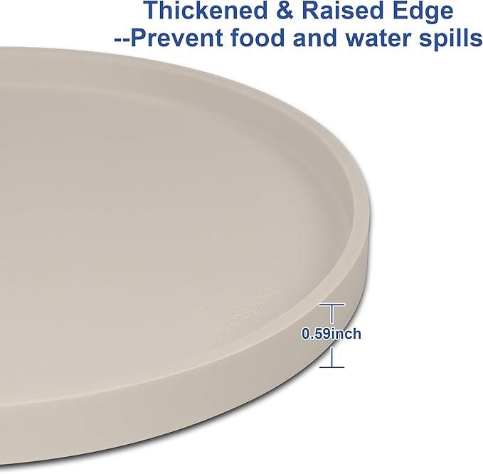 Arespark Cat Food Mat, Set of 2 Nonslip Waterproof Feeding Bowl Silicone Mats with Raised Edges for Food Water Prevent Spills, Round Eating Plates Tray for Dog Cat Puppy Kitten, 8'' x 8''