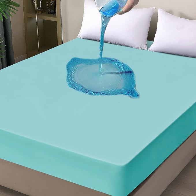 Twin Mattress Protector Waterproof, Fitted Sheet Style Breathable Mattress Cover with Deep Pocket Fits Up to 18'', Noiseless Bed Cover for Kids Adults Pets, Machine Washable (Cyan, 39'' X 75'')