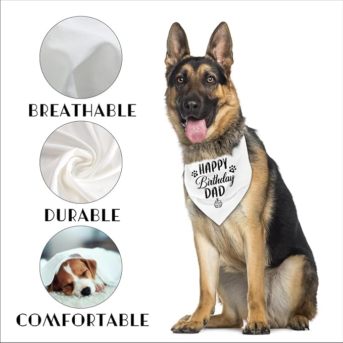 Dog Bandana for Happy Birthday Dad - Classical White Printing Pet Scarf Accessories - Gift for Dad's Birthday Party (K30)