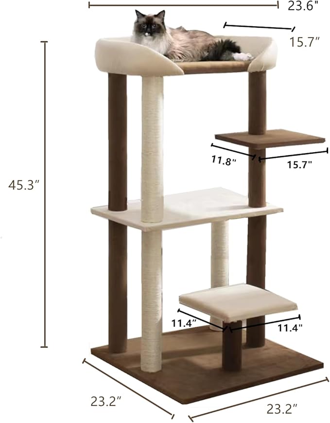 SHENGOCASE Modern Cat Tree Tower with Extra Large Platform Perch Bed for Maine Coon and Big Couch Sofa for Multiple Cats