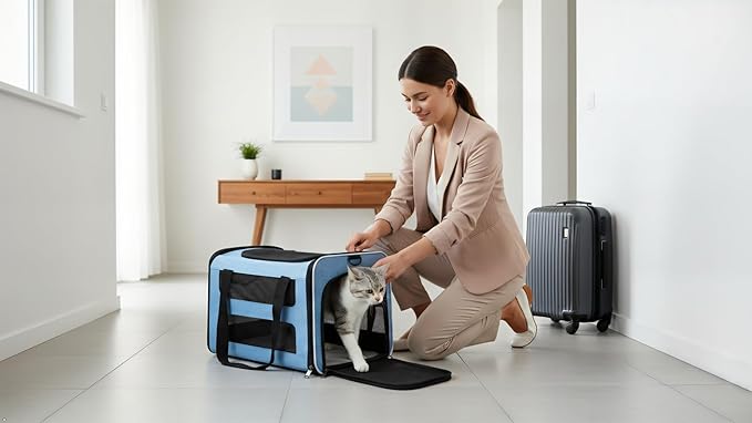 Cat Carrier Soft-Sided Travel Bag for Medium to Large Cats Over 15lbs, Small Dog Carrier Crate Top Entry Breathable Mesh Puppy 12 Pounds, Pet Rabbit Carrying Cage Kennel Collapsible Purple