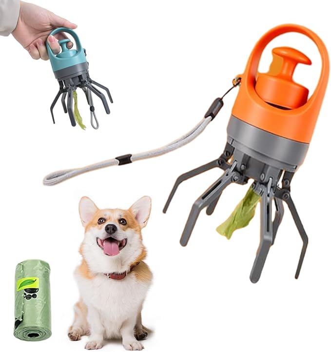 Quick Scoop Poop Scooper, Portable Dog Pooper Scooper, Easy Claw Pick up Tool for Dogs, Leak-Proof Waste Bag Holder for Outdoor Walks (Orange)