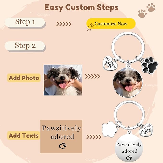 Custom Pet Keychain with Picture Personalized Dog Photo Keychain Pet Lover Gift
