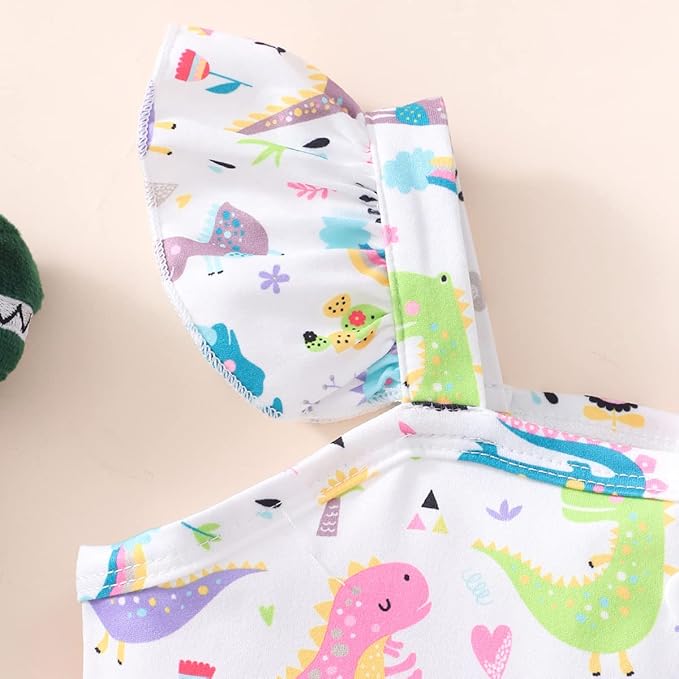 Toddler Baby Girls Summer Clothes Outfits Ruffled Sleeve Dinosaur Shirt Leopard Tops and Shorts Pants Sets 2PCS