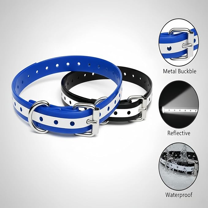 Shock Collar Replacement Strap for Most Training Collar, 3/4 Inch Dog Collar Replacement for Wireless Fence and Bark, Waterproof Adjustable Reflective TPU E Collar Strap for Small Medium Large Dogs 2P