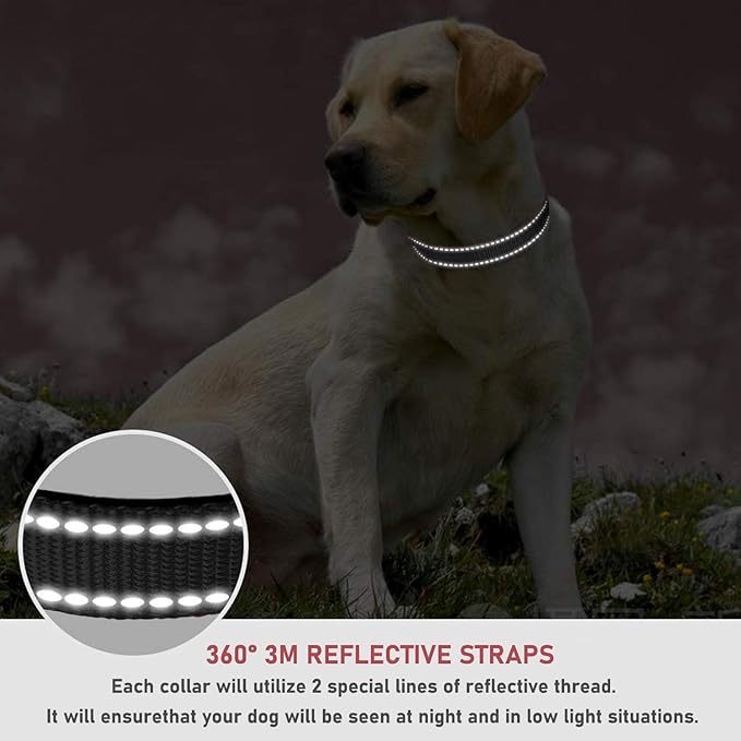 Reflective Dog Collar with Buckle Adjustable Safety Nylon Collars for Small Medium Large Dogs, Black S