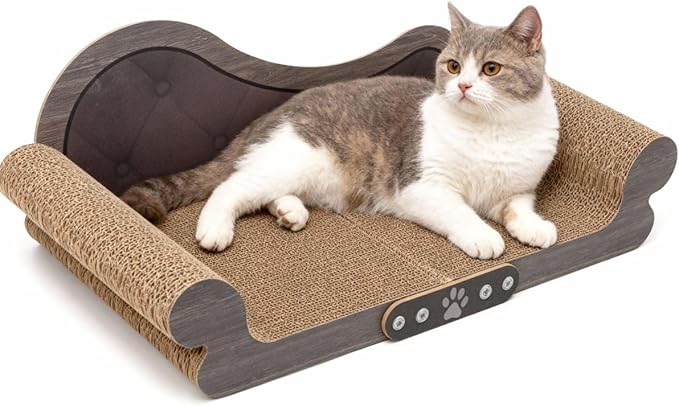 Sofa Shaped Cat Scratching Board,26.6" Extra Large Scratcher Bed for Large Cat Multi-Cats, Scratch Boards Lounge Bed,Cat Couch Furniture Protector(Wood Color)