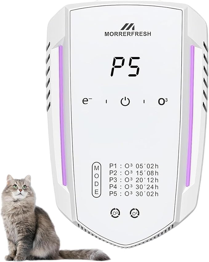 Cat Litter Deodorizer & Pet Odor Eliminator for Home, Ozone Air Purifier Plug in for Strong Dog Poof, Litter Box Deodorizer with 5 Mode for Smoke, Wardrobe, Garage, Car