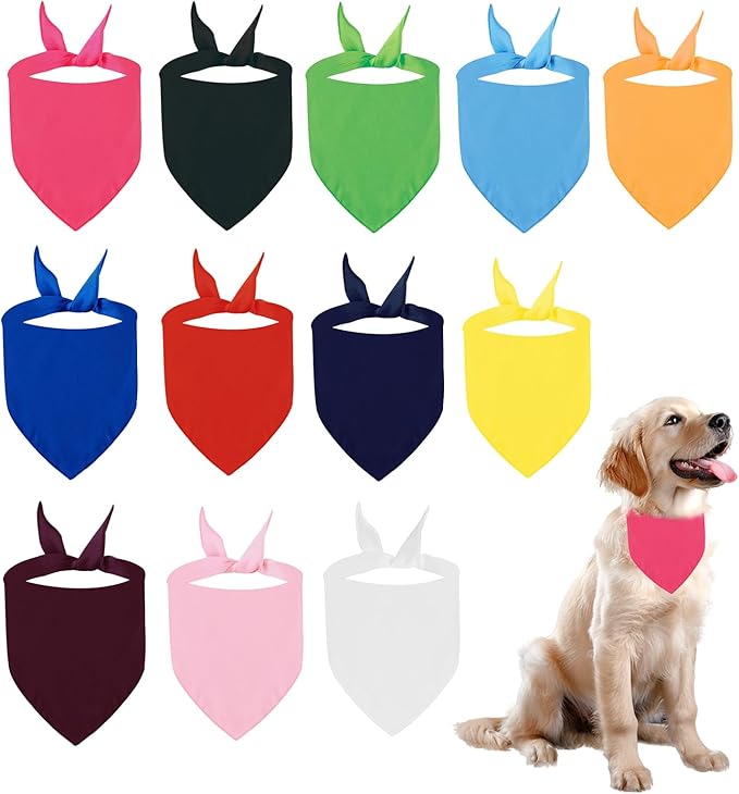 BRT Bearingshui Triangle Dog Bandana 12 Pack, Blank Dog Handkerchief Scarf, Adjustable Pet Puppy Plain Bandana(68 x 45 x 45 cm,Basic Color)