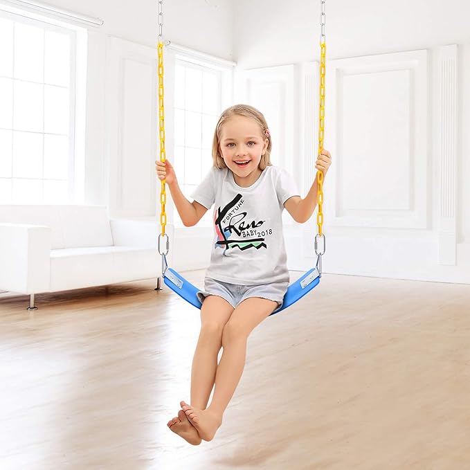 AGPTEK Swing Set, Seat with 66 Inch Anti-Rust Chains Thermoplastic Coated, Support 250lb, Cushion Accessories Replacement with Snap Hooks for Outdoors, Playground, Jungle & Gym - Blue