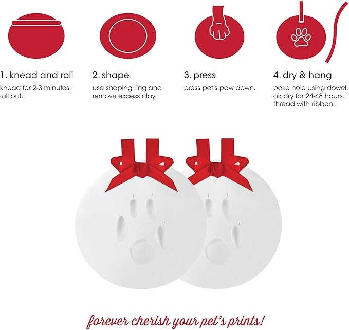 Pearhead Pawprints 2-Pack Christmas Ornament, DIY No Mess Pet Paw Print Holiday Clay Keepsake Kit, Dog or Cat Stocking Stuffer Gift