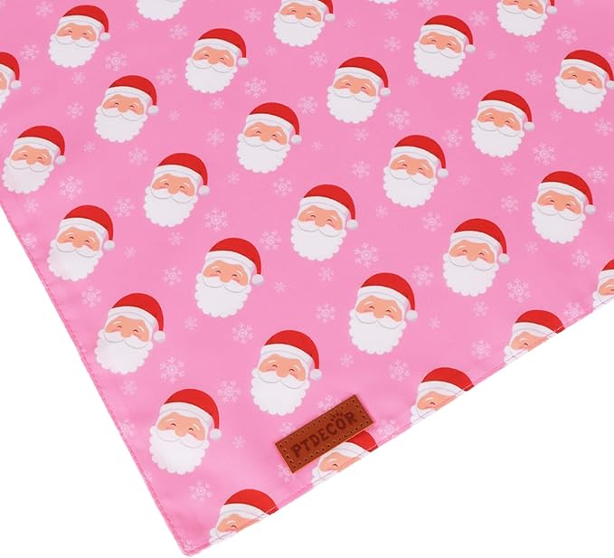 PTDECOR Christmas Dog Bandana, Santa Snowman Design Reversible Holiday Pet Scarf, Pink Triangle Fit Female Christmas Bandanas for Extra Large Dogs (X-Large)