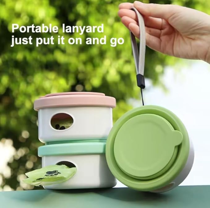 3 in 1 Collapsible Dog Bowl, Treat Container, Poop Bag Holder with 1 Roll Poop Bags – Practical Silicone Dog Bowl – Durable Pet Bowls for Travel Essentials, Daily Walks (Dyer Blue)