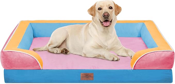 Comfort Expression Orthopedic Dog Bed for Extra Large Dogs 42x30 Inch, Waterproof Egg Crate Foam XL Pet Bed with Removable Bolsters, Dog Couch with Washable Cover & Non-Slip Bottom, Bubblegum Cove