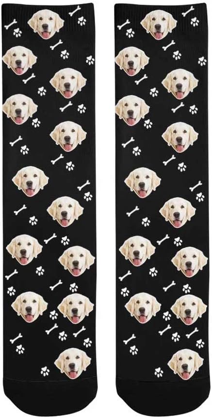 Custom Face Socks, Personalized Dog Lover Pet Photo Picture on Socks Unisex Athletic Crew Socks for Men Women