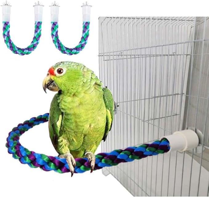 2Pcs 11.8’’Bird Rope Perches,Bendable Climbing Standing Chew Cage Toys Unique&Simulate Natural Color Bungee Toys for Small to Regular Size Birds