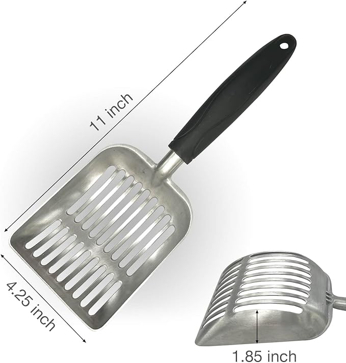 Cat Litter Scoop, Kitty Metal Scooper, Aluminum Alloy Sifter, Kitten Pooper Lifter, Deep Shovel, Long Handle, Poop Sifting, Durable, Heavy Duty, for Litter Box