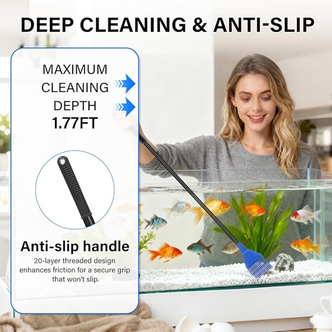 5 in 1 Fish Tank Cleaner Kit Aquarium Cleaning Tools with 19 Inch Anti-Slip Handle Fish Tank Cleaner with Algae Scraper and Fish Net