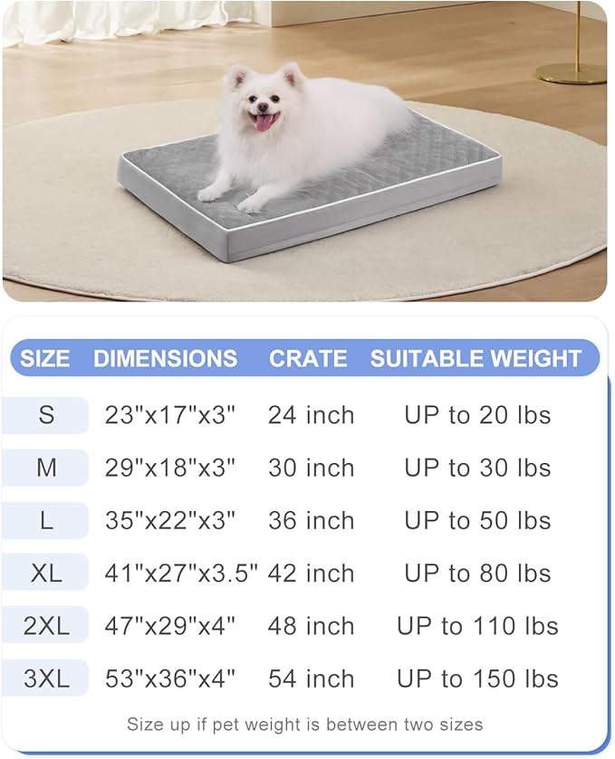 KSIIA Orthopedic Dog Bed Medium Size Dog with Removable Machine Washable Cover Waterproof Crate Pad with Egg Crate Foam and Non-Slip Bottom, 29x18 Inch, Light Gray