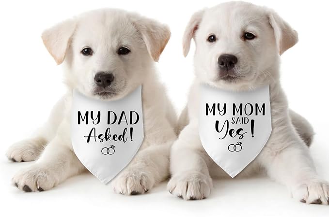 Engagement Gifts My DAD Asked! My MOM Said Yes! Dog Bandana Pet Scarf Wedding Photo Prop Pet Accessories for Dog Lovers Owner Gift Engagement Party Bridal Shower Decorations