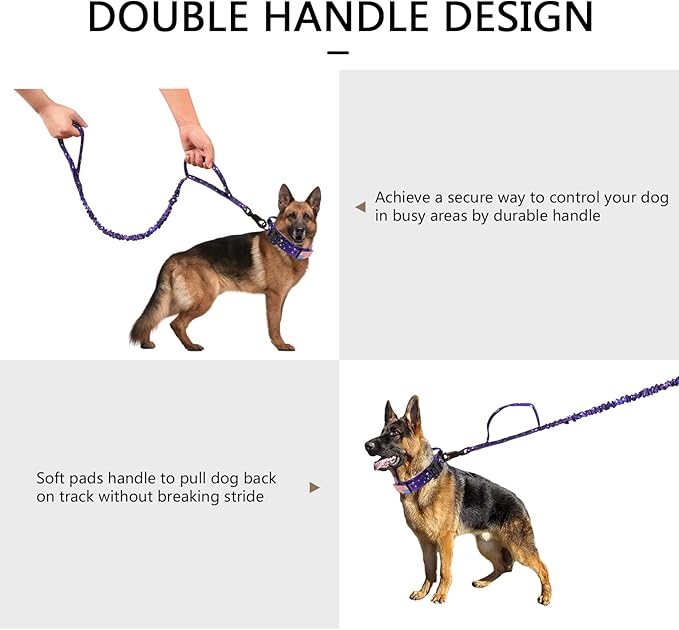 DAGANXI Tactical Dog Collar, Adjustable Military Training Nylon Dog Collar with Control Handle and Heavy Metal Buckle for Medium and Large Dogs, with Patches and Airtags Case (L, Purple Sky-Set)
