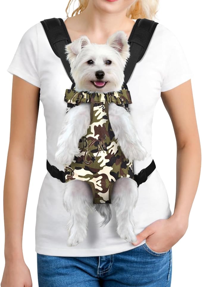 YUDODO Pet Dog Carrier Backpack Adjustable Dog Front Carrier, Legs Out Easy-Fit Dog Travel Backpack Carrier for Hiking Camping for Small Medium Dogs Cats and Rabbits (Medium), Camouflage Green
