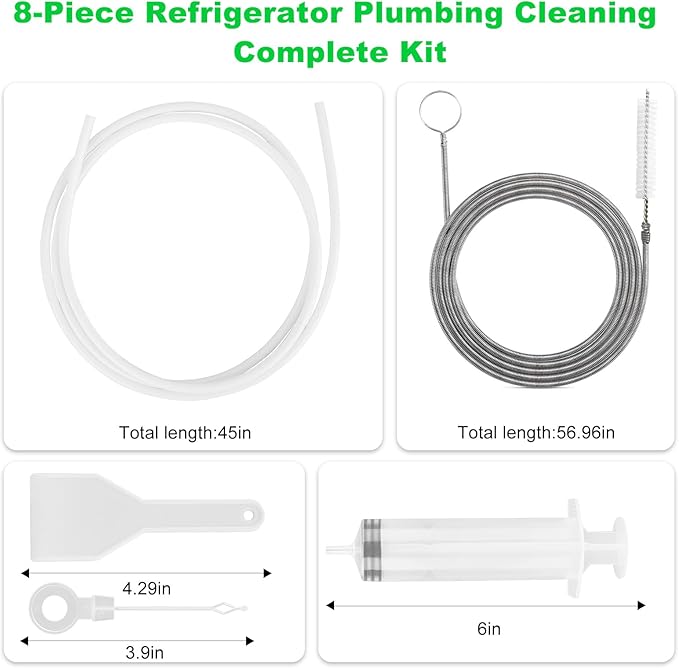 8 PCS Refrigerator Drain Cleaning Tool - Fridge Water Line Cleaner Kit with Long Tube Brush Cleaner, Water Dispenser Cleaning Kit