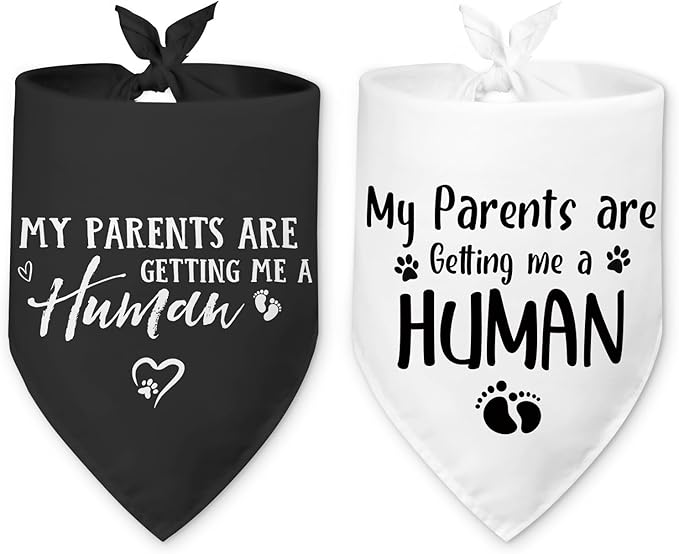 2 Packs My Parents are Getting Me a Human Gender Reveal Dog Bandana Pregnancy Announcement Pet Dog Triangle Scarf Accessories Baby Announcement Gift for Small Medium Large Dogs Cats