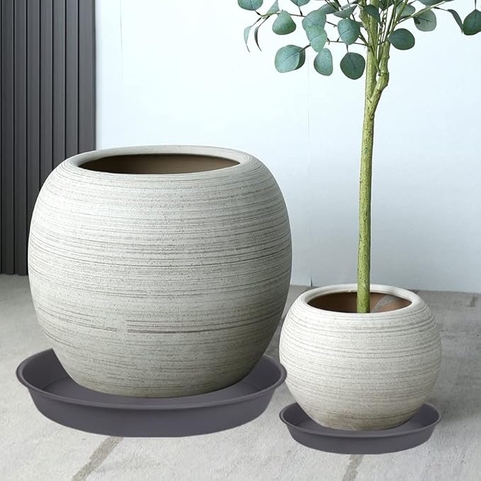 4 Pack of 16 17 inch Plant Saucer (15 inch Base), 2.3" Depth, Heavy Duty Deep Plant Trays for Pots, Plastic Plant Saucers for Indoors, Bird Bath Bowls, Drip Trays for Planter (17", Cement)
