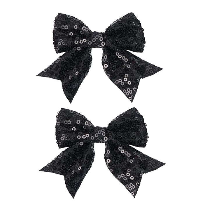 3-inch Sequined Bow Hair Clips For Baby Girls, Toddler, Kids and Young Women Birthday Party Wedding Christmas Occasions Pet Accessories Set of 2 (Black)