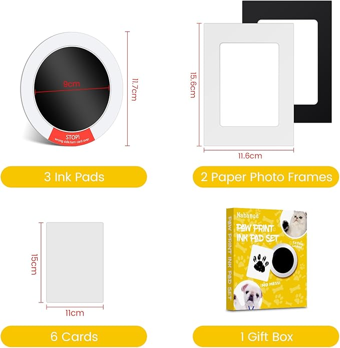 Nabance Inkless Paw Print Kit for Dogs, Cats with 3-Pcs Round Ink Pad & 2 Paper Frame, Clean Touch Dog Nose & Baby Handprint Kit, Pet Paw Print Impression Kit, Keepsake Gifts for Pet Lovers, New Moms