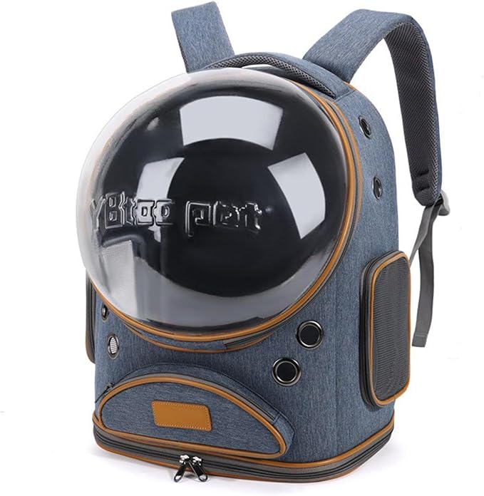 Cat Backpack Carrier, Breathable Pet Carrier Backpack Large Space Bubble for Small Dog and Large cat up to 18lbs, Transparent & Foldable Pet Carrier for Travel Hiking (Cowboy Blue)