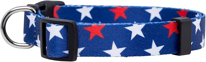 Native Pup American Flag Dog Collar- Red White and Blue- Patriotic Collars for 4th of July, USA- Adjustable Small, Medium, Large Breed Dogs (Small, Red & White Stars)