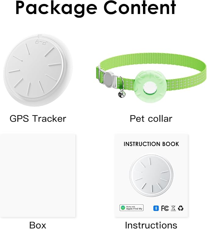Cat Tracker, Lightweight Pet Tracker for Cats, Cat GPS Tracker Compatible with Apple Find My App(Only iOS), Waterproof, Real-Time Tracking, No Monthly Fee, Smart Alerts