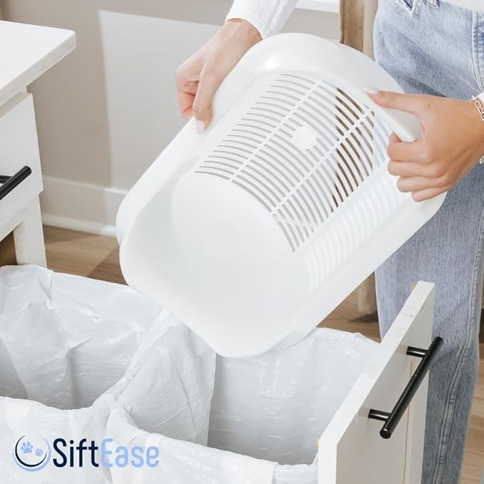 Cat Litter Sifter - SiftEase Sifting Litter Box Cleaner, Fast & Easy Scoop Free Cleaning, Large Sifter with Bin for Longer Lasting Litter (Pink)