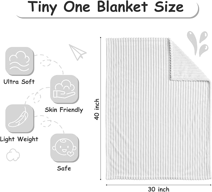 Soft Fleece Baby Blanket Ultra Cozy Grey Baby Blankets for Boys Warm and Lightweight Infant Toddler Newborn Receiving Gift with Reversible Stripes for Crib Stroller, 30x40 Inch, Light Grey