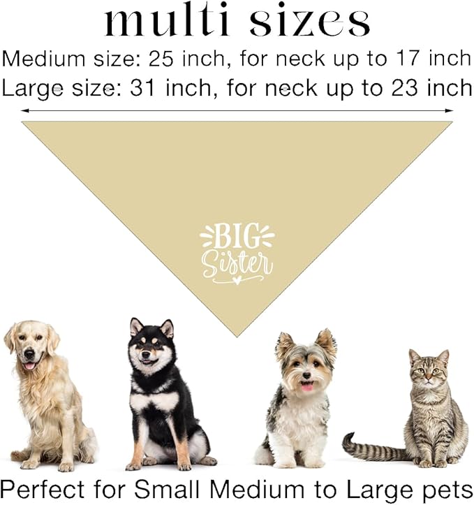 Big Sister Dog Bandanas, Light Yellow Dog Bandana, Pet Scarf Triangle Accessories, Pet Bandanas for Large Dogs, Baby Announcement Dogs Bandana (L)