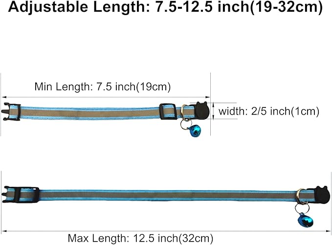 14 Pack Breakaway Cat Collar with Bell, Reflective Kitten Collar for Girl Boy Cats, Safety Buckle Adjustable 7.5-12.5 Inch, 0.4 Inch Width Lightweight, Pet Gifts (Sky Blue)